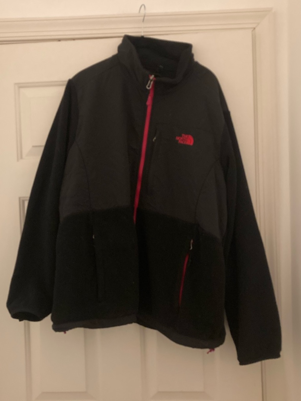 The North Face Denali Black Fleece Jacket with Pink Zipper Accents